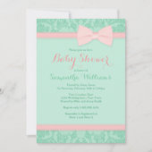 Baby shower van Mint en Roze kant en Bow Kaart (Voorkant)