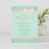 Baby shower van Mint en Roze kant en Bow Kaart (Staand voorkant)