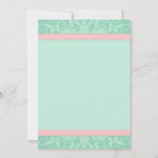 Baby shower van Mint en Roze kant en Bow Kaart (Achterkant)