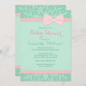 Baby shower van Mint en Roze kant en Bow Kaart (Voorkant / Achterkant)
