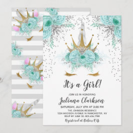 Baby shower van Mint, Silver en Gold Unicorn Princ Kaart
