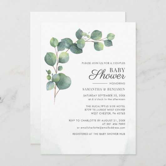 Baby shower van moderne groene eucalyptusparen kaart (Voorkant / Achterkant)