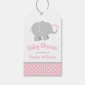 Baby shower van moderne roze en grijze olifanten cadeaulabel (Voorkant)
