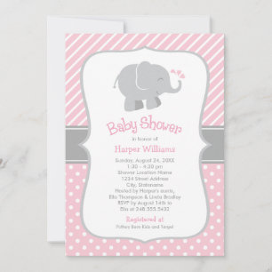 Baby shower van moderne roze en grijze olifanten kaart