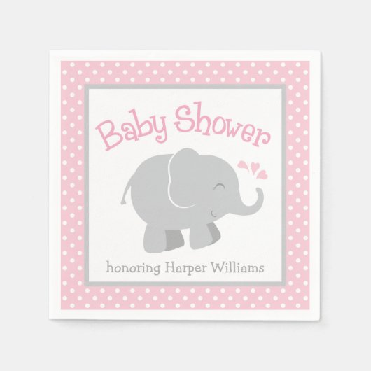 Baby shower van moderne roze en grijze olifanten servetten (Voorkant)