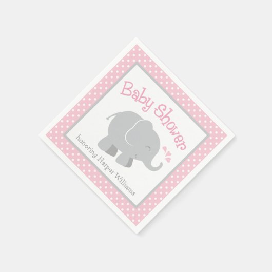 Baby shower van moderne roze en grijze olifanten servetten (Hoek)
