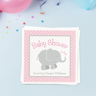 Baby shower van moderne roze en grijze olifanten servetten