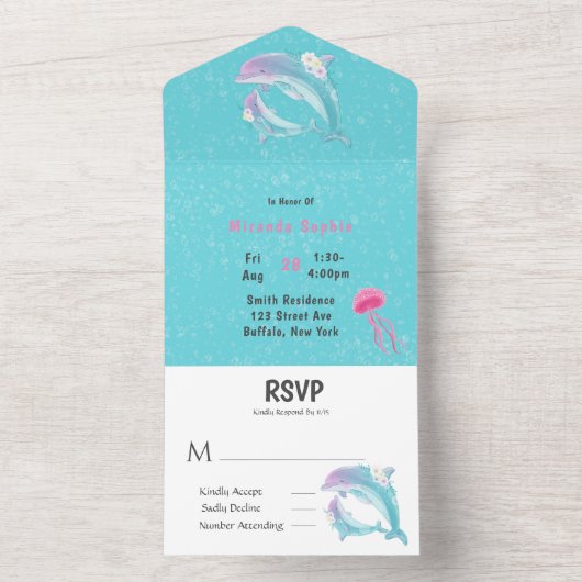 Baby shower van moeder en Baby dolfijnen All In One Uitnodiging (Binnen)