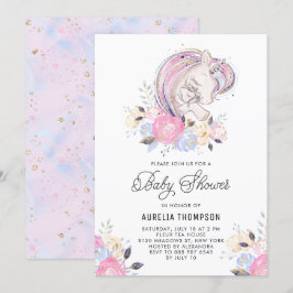 Baby shower van moeder en Baby Unicorn Glitter Kaart