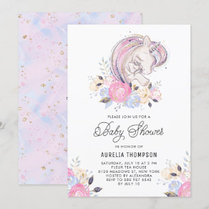 Baby shower van moeder en Baby Unicorn Glitter Kaart