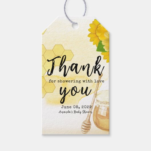 Baby shower van moeder op bijenhoninggele bloemen cadeaulabel (Voorkant)