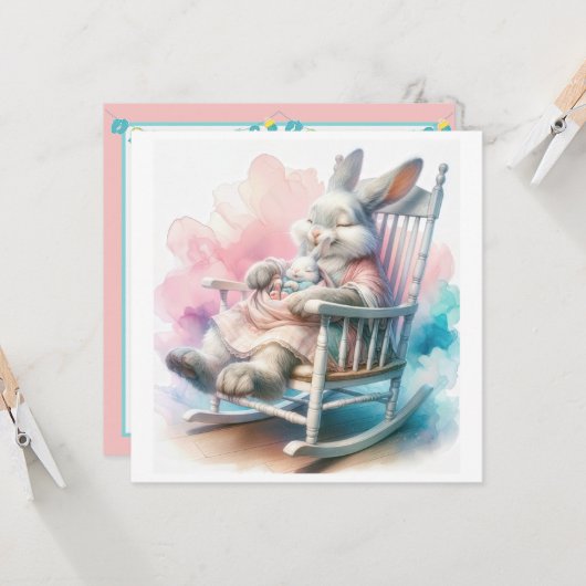 Baby shower van moederkonijn kaart (Voorkant / Achterkant in situ)