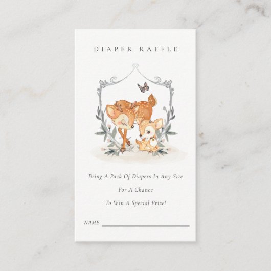 Baby shower van moer Deer Fawn Floral Diaper Raffl Informatiekaartje (Voorkant)