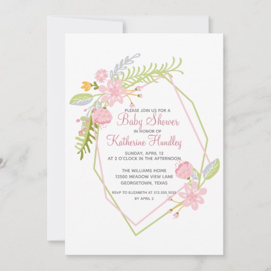 Baby shower van mooie roze Floral-Geometric Girl Kaart (Voorkant)