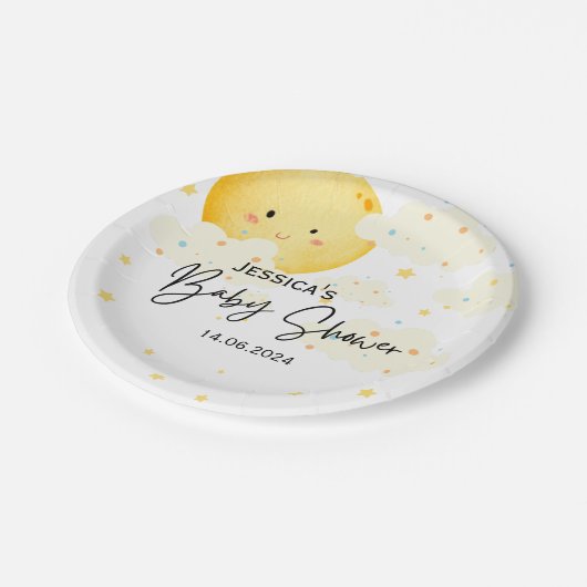 Baby shower van moon en sterren papieren bordje (Gekanteld)