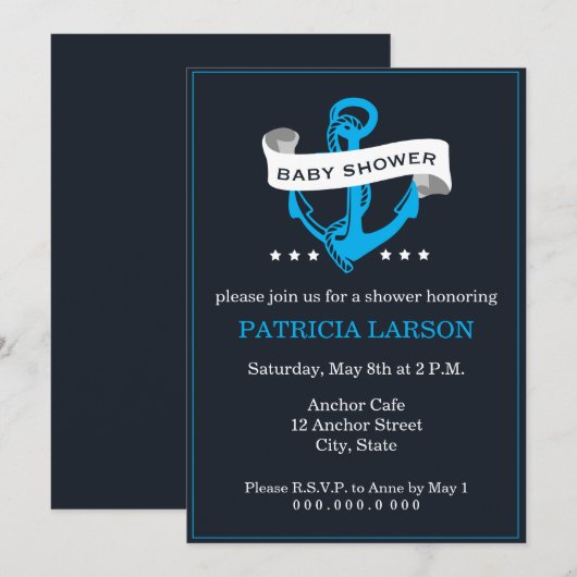 Baby shower van Navy Blue Anchor Kaart (Voorkant / Achterkant)