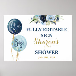 Baby shower van Navy Blue-ballonnen Poster