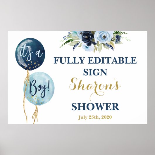 Baby shower van Navy Blue-ballonnen Poster (Voorkant)