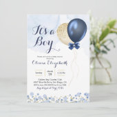 Baby shower van Navy Blue en Gold Balloon Kaart (Staand voorkant)