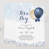 Baby shower van Navy Blue en Gold Balloon Kaart (Voorkant / Achterkant)