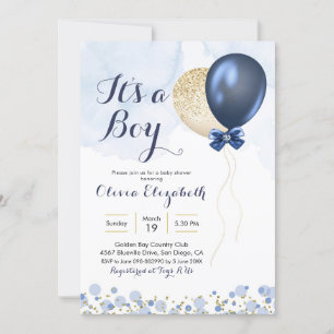 Baby shower van Navy Blue en Gold Balloon Kaart