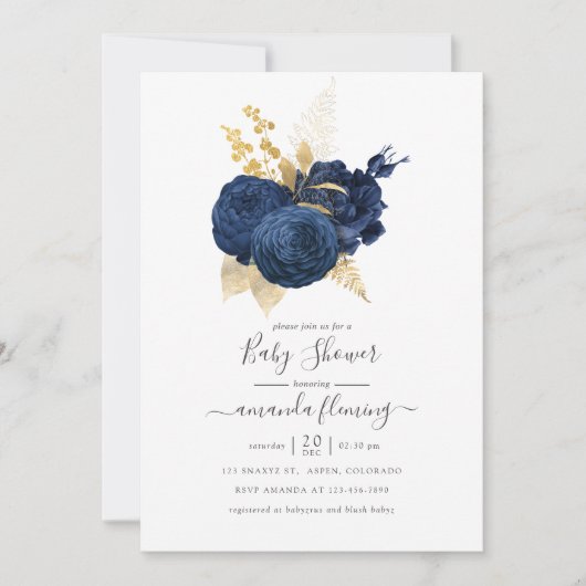 Baby shower van Navy Blue en Gold  Roos Kaart (Voorkant)