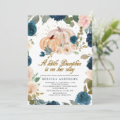 Baby shower van Navy Blue en Peach Floral Pumpkin Kaart (Staand voorkant)