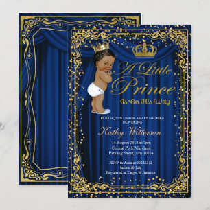 Baby shower van Navy Blue Gold Glitter Prince Kaart