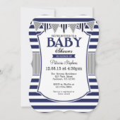 Baby shower van Navy Blue Grey Stripes Kaart (Voorkant)