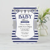 Baby shower van Navy Blue Grey Stripes Kaart (Staand voorkant)