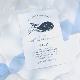 Baby shower van Navy Blue Nautical Whale Kaart