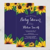 Baby shower van Navy Blue Sunflower Kaart (Voorkant / Achterkant)