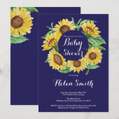 Baby shower van Navy Blue Sunflower Kaart (Voorkant / Achterkant)