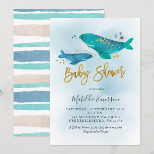 Baby shower van Navy Blue Whale Kaart