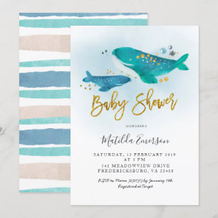 Baby shower van Navy Blue Whale Kaart
