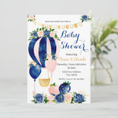 Baby shower van Navy en Blush Balloons Feestdagenkaart (Staand voorkant)