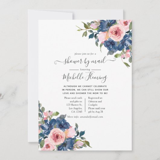 Baby shower van Navy en Blush Floral per Mail Kaart (Voorkant)