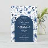 Baby shower van Navy en Dusty Blue Boy Floral Kaart (Staand voorkant)