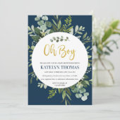 Baby shower van Navy en Greenery Wreath Boy Kaart (Staand voorkant)