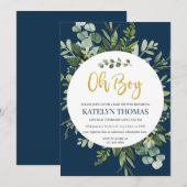 Baby shower van Navy en Greenery Wreath Boy Kaart (Voorkant / Achterkant)