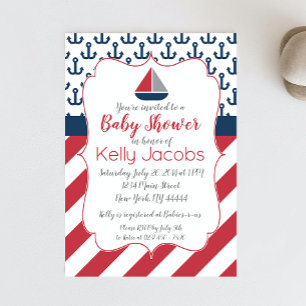 Baby shower van Navy Red Nautical Sailboat Kaart