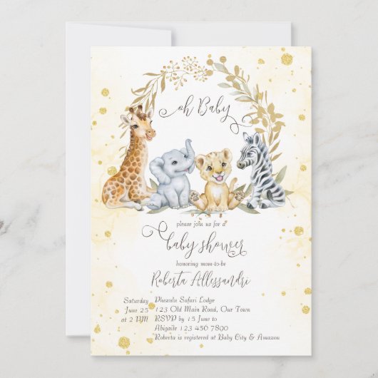 Baby shower van oerwoud savannahoudende safari kaart (Voorkant)