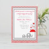 baby shower van olifanten Uitnodiging - Rood en gr (Staand voorkant)