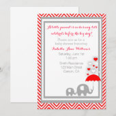 baby shower van olifanten Uitnodiging - Rood en gr (Voorkant / Achterkant)