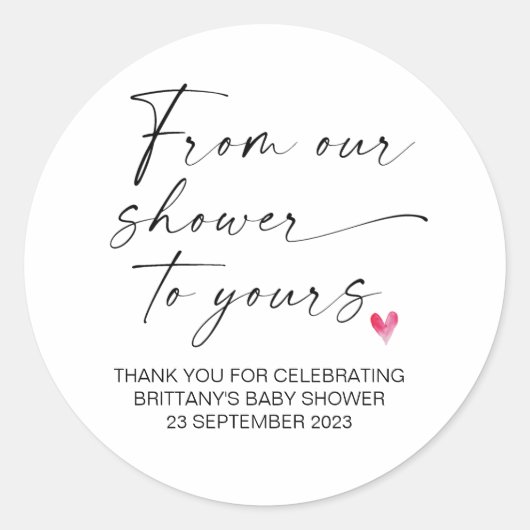 Baby shower van onze douche aan uw partijgunst ronde sticker (Voorkant)