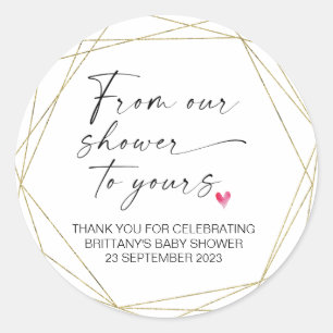 Baby shower van onze douche aan uw partijgunst ronde sticker