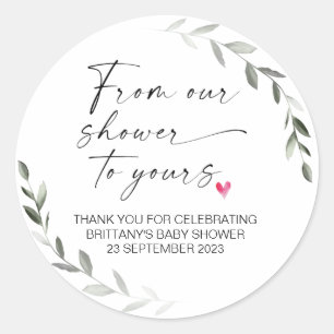 Baby shower van onze douche aan uw partijgunst ronde sticker