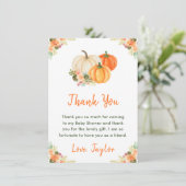 Baby shower van Oranje en groene pompoenen Bedankkaart (Staand voorkant)