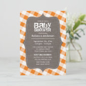 Baby shower van Oranje en wit Gingham Canvas Kaart (Staand voorkant)