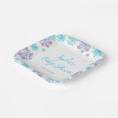 Baby shower van Paarse en blauwe sneeuwvlokken Papieren Bordje (Gebogen)